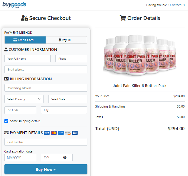 Joint Pain Killer Order Page